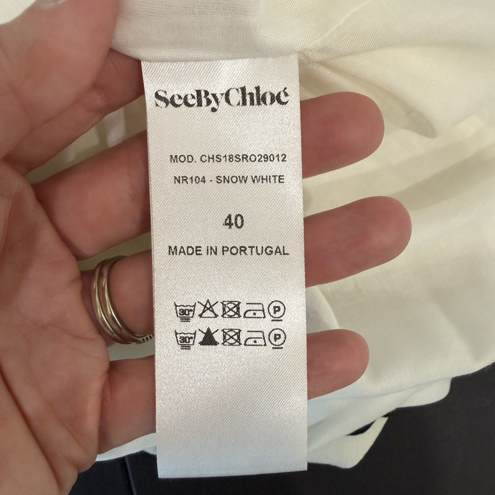 See by Chloe 40 US XS Crepe Mini Dress Jumper A-Line V-Neck Lace Hem Oversized - Picture 13 of 16